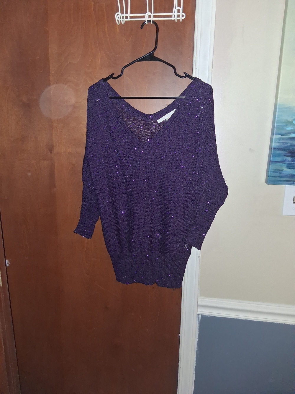 Boston Proper Purple Sequin V-Neck Sweater